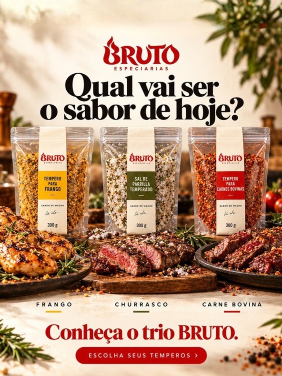 Frango grelhado temperado com Bruto na pegadora