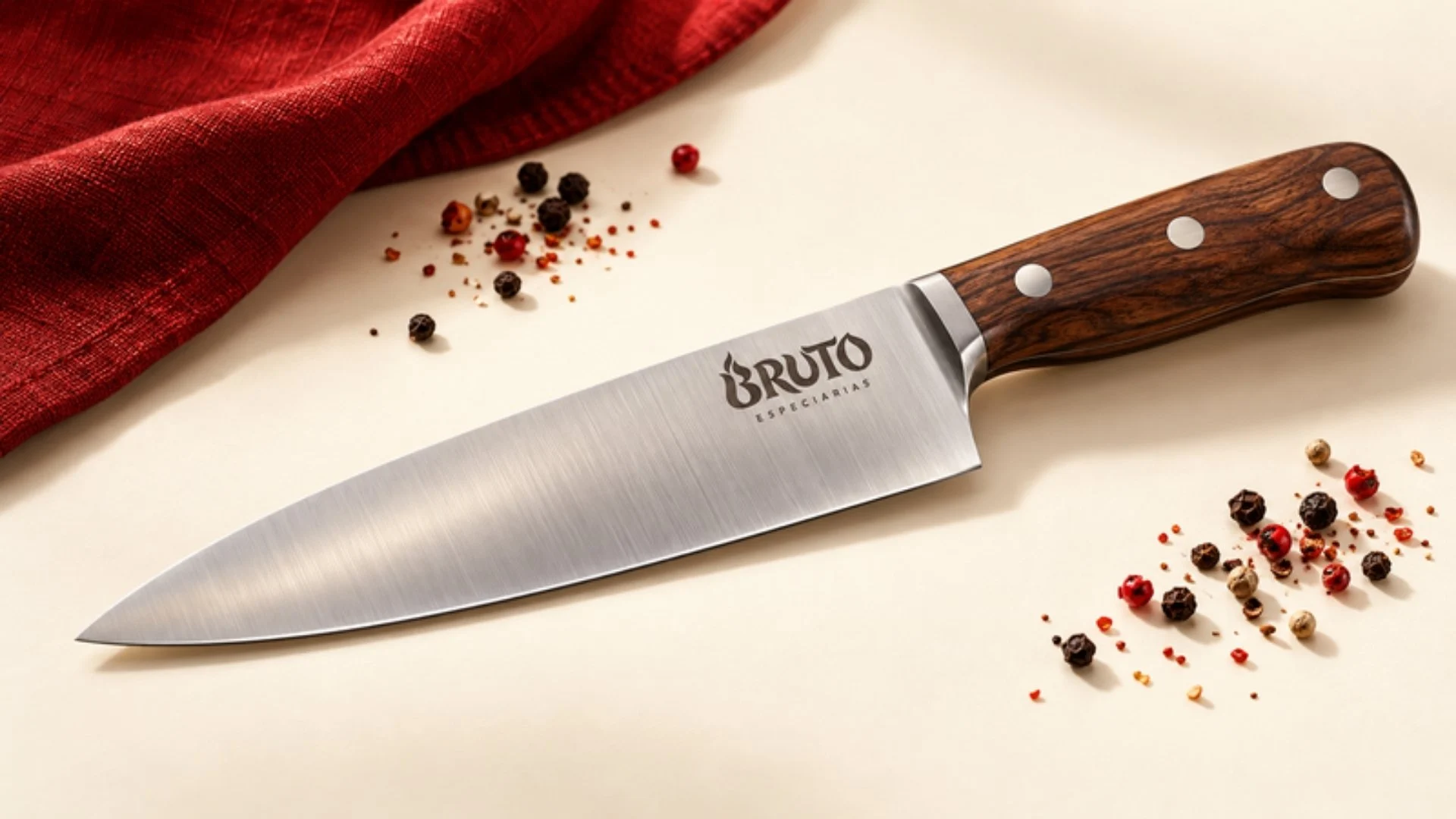 Faca de churrasco com cabo de madeira e logo Bruto